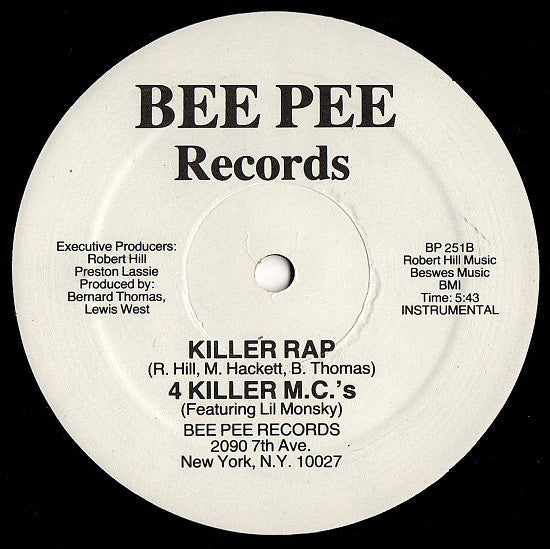 4 Killer M.C.'s Featuring Lil Monsky : Killer Rap (12")