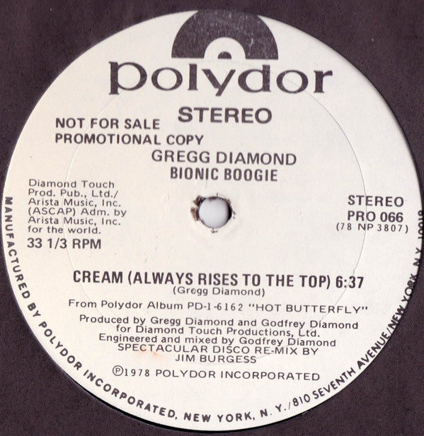 Gregg Diamond, Bionic Boogie : Cream (Always Rises To The Top) / Chains (12", MP, Promo)