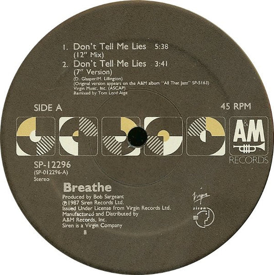 Breathe (3) : Don't Tell Me Lies (12", Single)