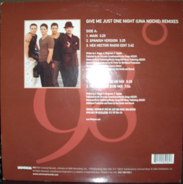 98°* : Give Me Just One Night (Una Noche) (Remixes) (12")