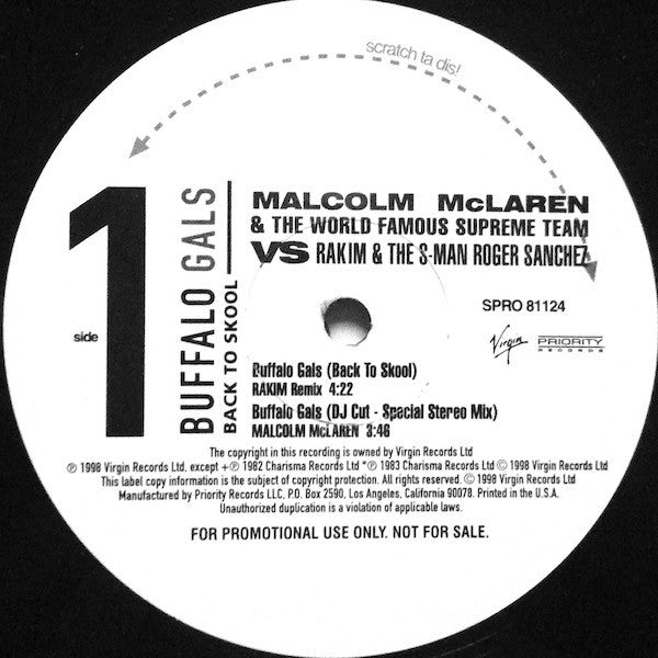 Malcolm McLaren & The World Famous Supreme Team* Vs Rakim & The S-Man Roger Sanchez* : Buffalo Gals (Back To Skool) (12", Promo)