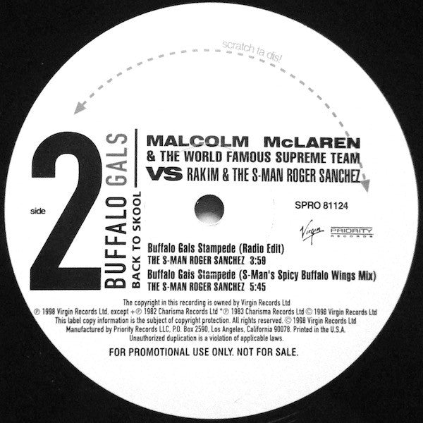 Malcolm McLaren & The World Famous Supreme Team* Vs Rakim & The S-Man Roger Sanchez* : Buffalo Gals (Back To Skool) (12", Promo)