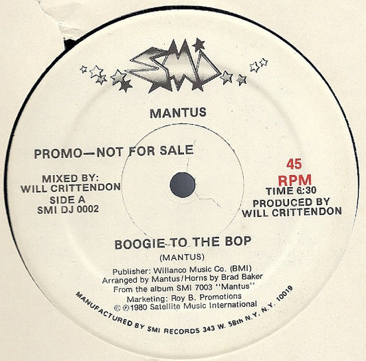 Mantus : Boogie To The Bop / Slidin' To The Music (12", Promo)