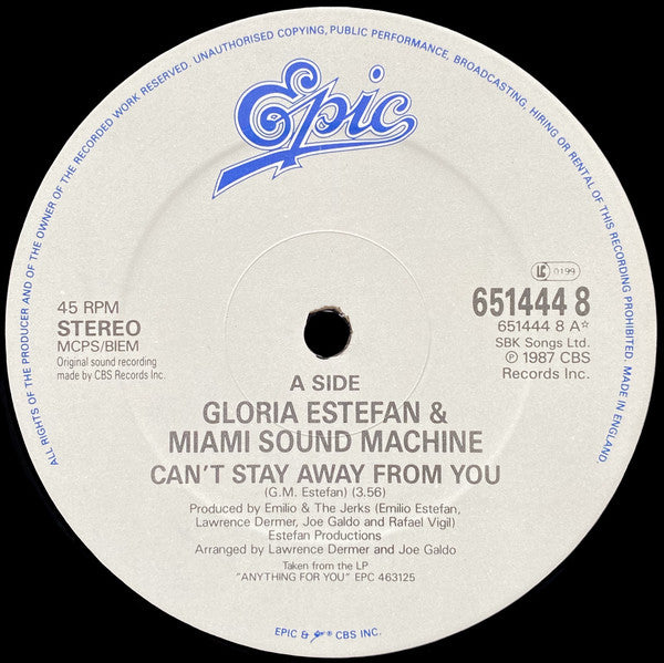 Gloria Estefan And Miami Sound Machine* : Can't Stay Away From You (12", Single, RE)