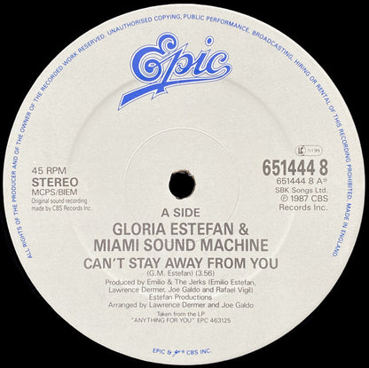 Gloria Estefan And Miami Sound Machine* : Can't Stay Away From You (12", Single, RE)