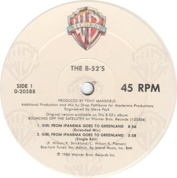 The B-52's : Girl From Ipanema Goes To Greenland (12", Maxi)