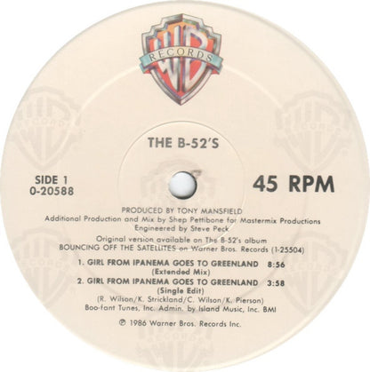 The B-52's : Girl From Ipanema Goes To Greenland (12", Maxi)