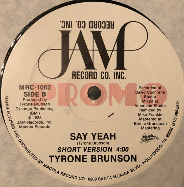 Tyrone Brunson : Say Yeah (12", Promo)