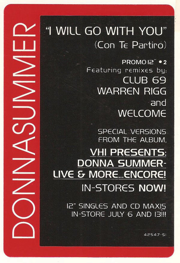 Donna Summer : I Will Go With You (Con Te Partiró) (Promo #2) (12", Promo)