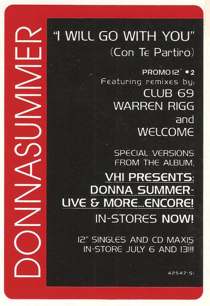 Donna Summer : I Will Go With You (Con Te Partiró) (Promo #2) (12", Promo)