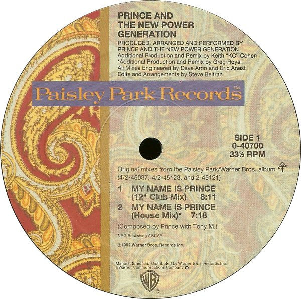 Prince And The New Power Generation : My Name Is Prince (12", Maxi)