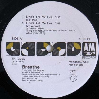 Breathe (3) : Don't Tell Me Lies (12", Promo)
