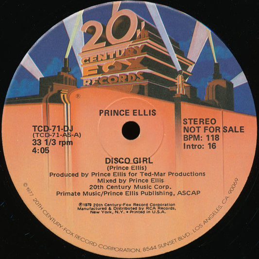 Prince Ellis : Disco Girl (12", Promo)