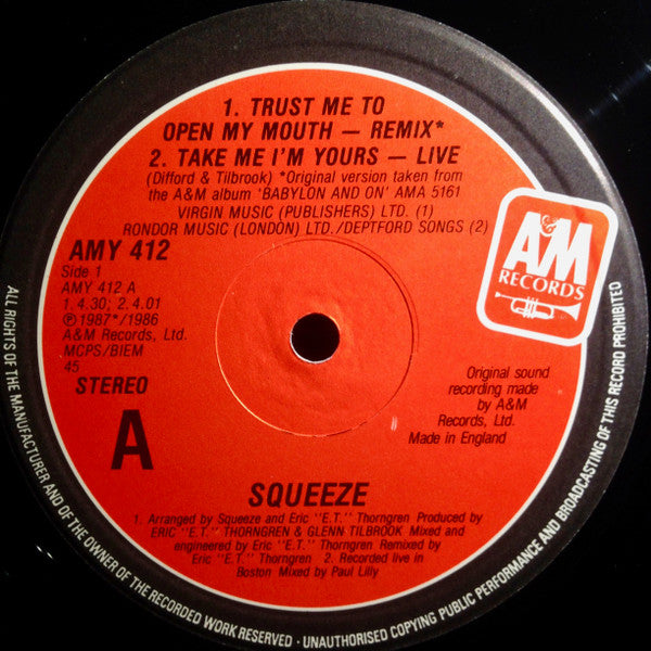 Squeeze (2) : Trust Me To Open My Mouth (Extended Remix) (12")