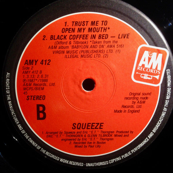 Squeeze (2) : Trust Me To Open My Mouth (Extended Remix) (12")