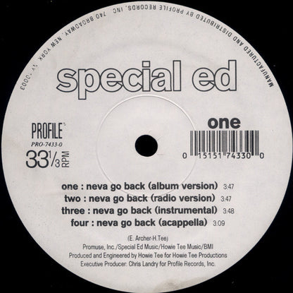 Special Ed : Neva Go Back / Just A Killa (12")