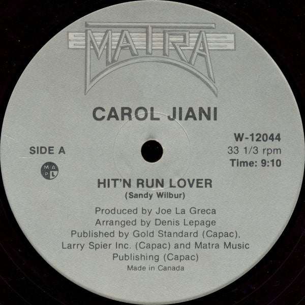 Carol Jiani : Hit 'N Run Lover / All The People Of The World (12", RP, Sil)