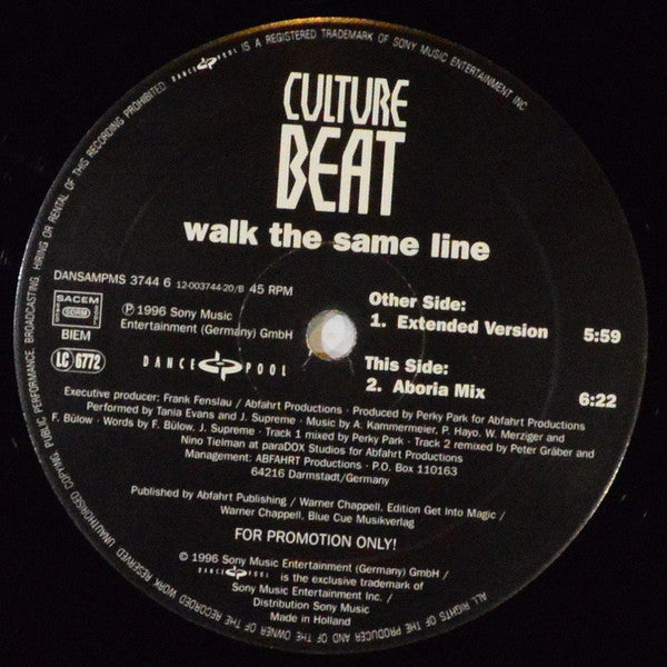 Culture Beat : Walk The Same Line (2x12", Promo)