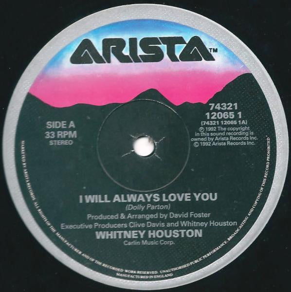Whitney Houston : I Will Always Love You (12", Single)