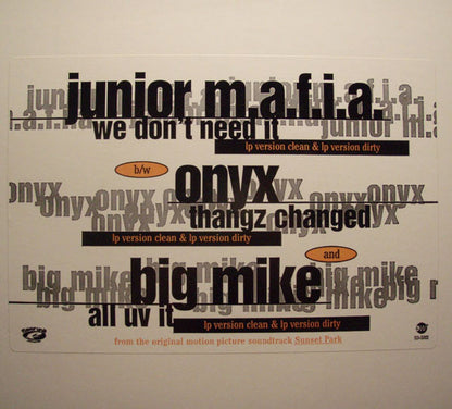 Junior M.A.F.I.A. b/w Onyx and Big Mike (3) : We Don't Need It / Thangz Changed / All Uv It (12", Promo)