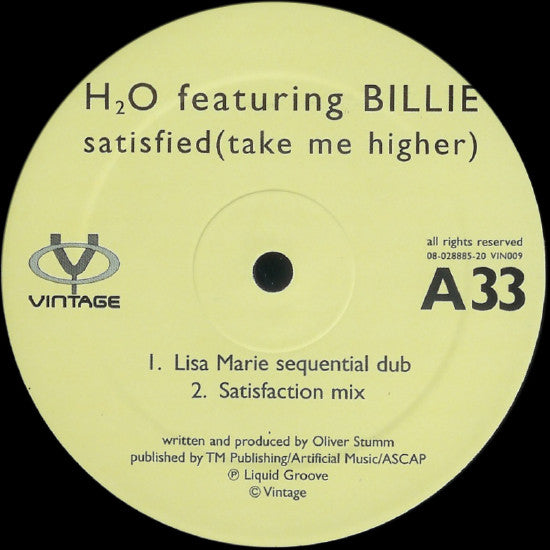H2O Featuring Billie : Satisfied (Take Me Higher) (12")