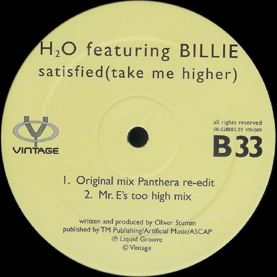 H2O Featuring Billie : Satisfied (Take Me Higher) (12")