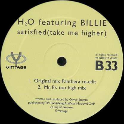 H2O Featuring Billie : Satisfied (Take Me Higher) (12")