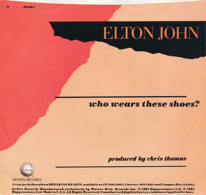 Elton John : Who Wears These Shoes (7", Single, All)