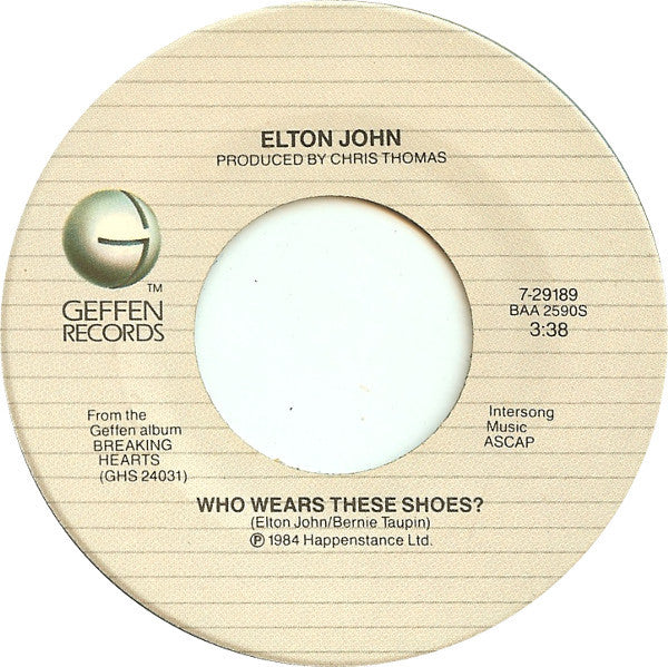 Elton John : Who Wears These Shoes (7", Single, All)