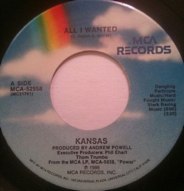 Kansas (2) : All I Wanted (7", Single, Pin)