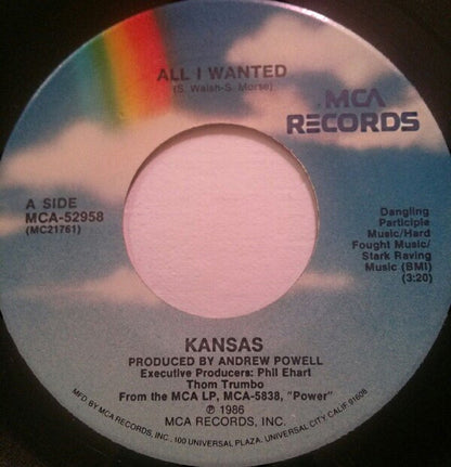 Kansas (2) : All I Wanted (7", Single, Pin)