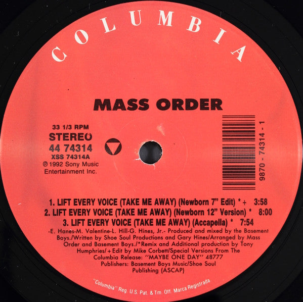 Mass Order : Lift Every Voice (Take Me Away) (12")