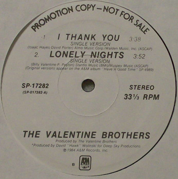 The Valentine Brothers : I Thank You (12", Promo)