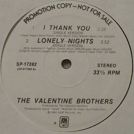The Valentine Brothers : I Thank You (12", Promo)