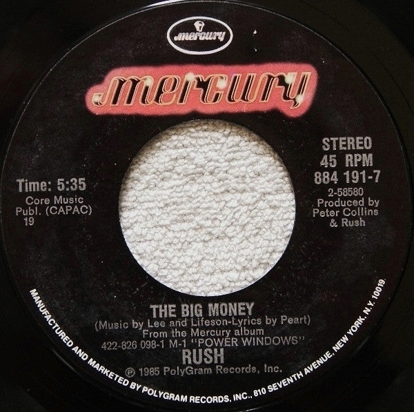 Rush : The Big Money (7", Single, Styrene, 19)