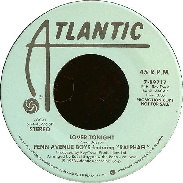 Penn Avenue Boys Featuring Ralphael : Lover Tonight (7", Promo, SP )