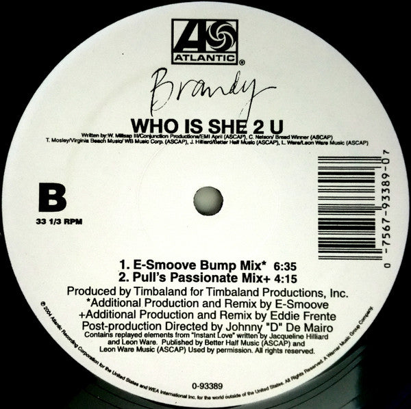 Brandy (2) : Who Is She 2 U (Dance Mixes) (2x12", Maxi)
