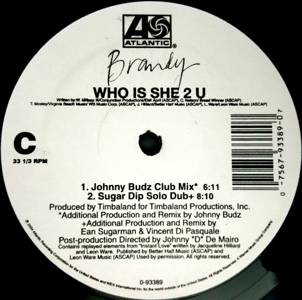 Brandy (2) : Who Is She 2 U (Dance Mixes) (2x12", Maxi)