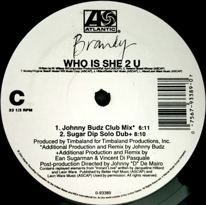 Brandy (2) : Who Is She 2 U (Dance Mixes) (2x12", Maxi)