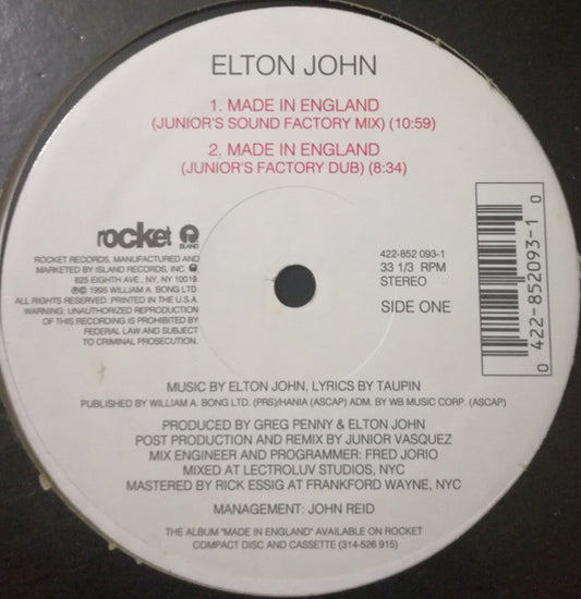 Elton John : Made In England / Believe (12")