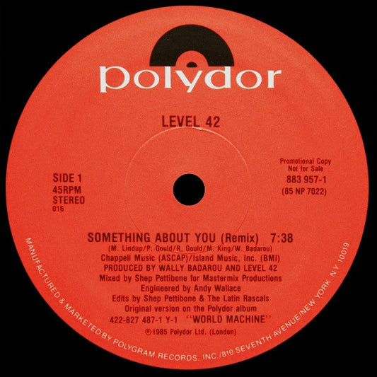 Level 42 : Something About You (Remix) (12", Promo, Ele)