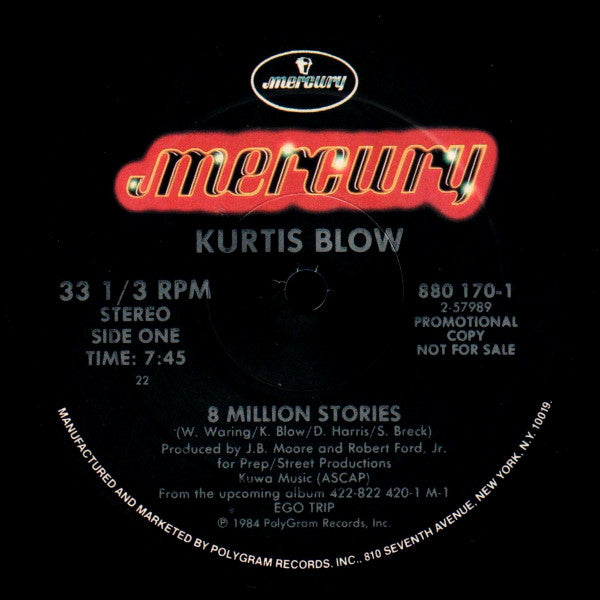 Kurtis Blow : 8 Million Stories (12", Promo)