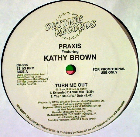 Praxis (2) featuring Kathy Brown : Turn Me Out (12", Promo)
