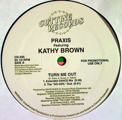 Praxis (2) featuring Kathy Brown : Turn Me Out (12", Promo)