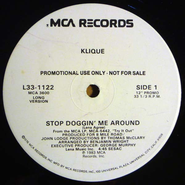 Klique : Stop Doggin' Me  Around (12", Promo)