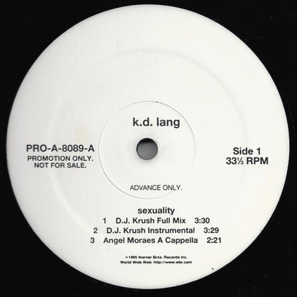 k.d. lang : Sexuality (12", Advance, Promo)