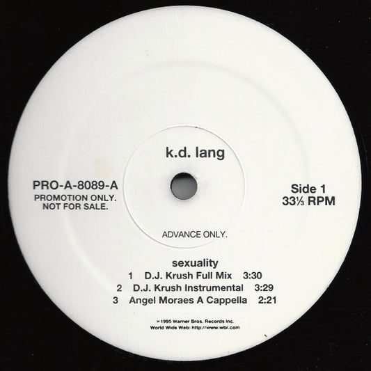 k.d. lang : Sexuality (12", Advance, Promo)