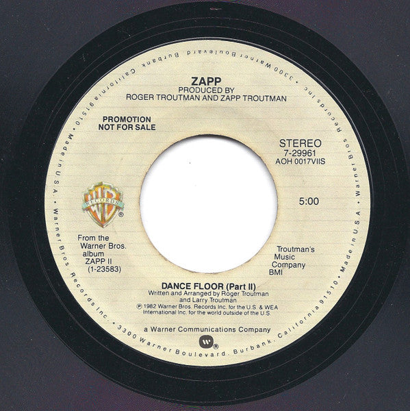 Zapp : Dance Floor (7", Promo, Styrene)