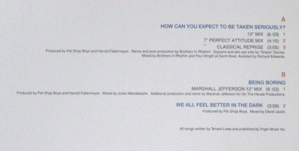 Pet Shop Boys : How Can You Expect To Be Taken Seriously? (12")