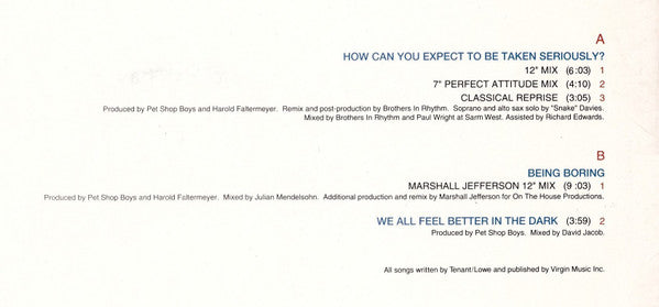 Pet Shop Boys : How Can You Expect To Be Taken Seriously? (12")